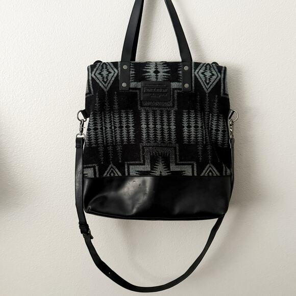 Pendleton Handbags - PENDLETON | Long Tote Foldover Bag Crossbody Wool Leather Harding Black Gray